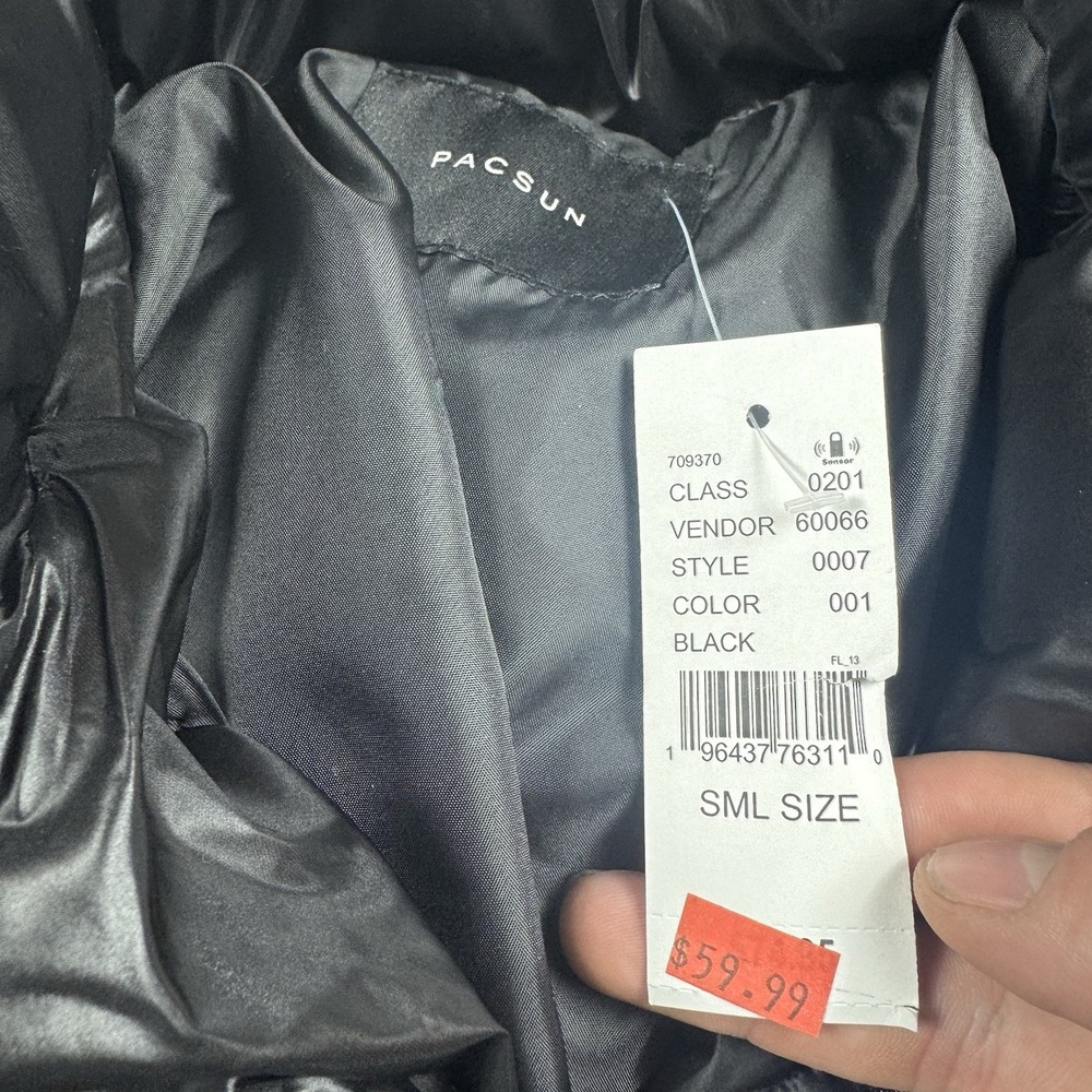 New PacSun Down Puffer Jacket Coat Size Small Black Shiny New With Tags - Picture 2 of 7